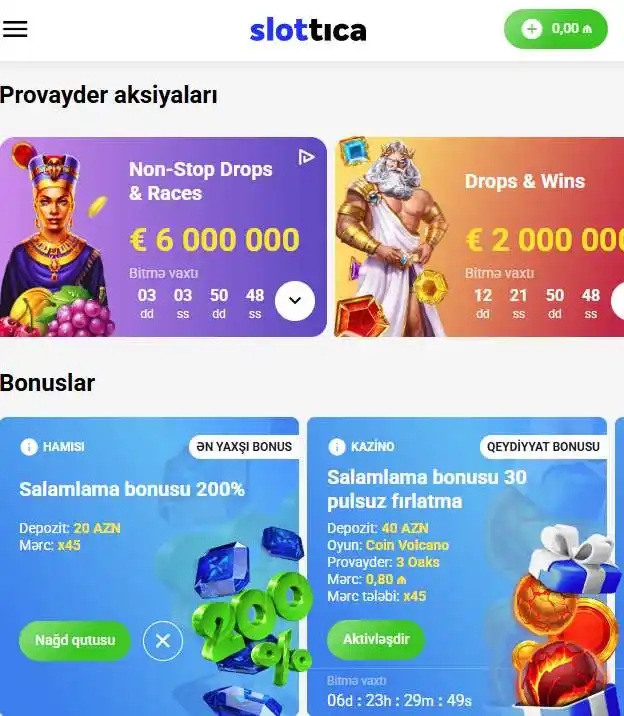 Bonuslar və aksiyalar olan sayt bölməsi